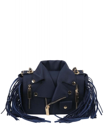 Motorcycle Jacket Fringe Crossbody Bag Satchel LY120 NAVY